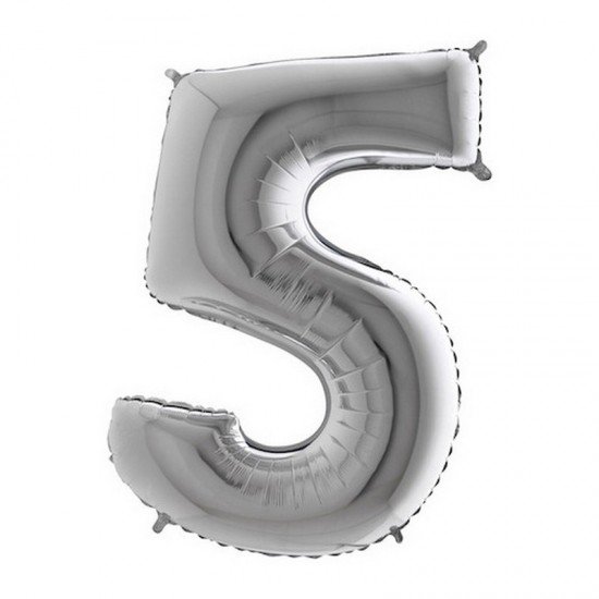 Fóliová ČÍSLICE 5, stříbrná barva, velikost 102cm (zn. PartyDeco)