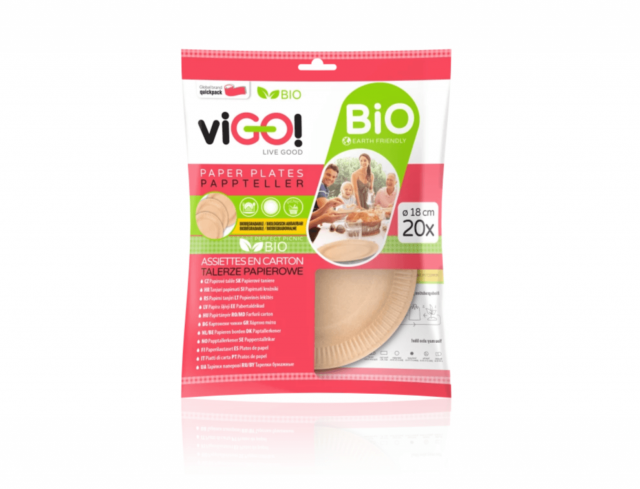 BIO papírové talířky hnědé, průměr 18cm - set 20ks (zn. viGO!)