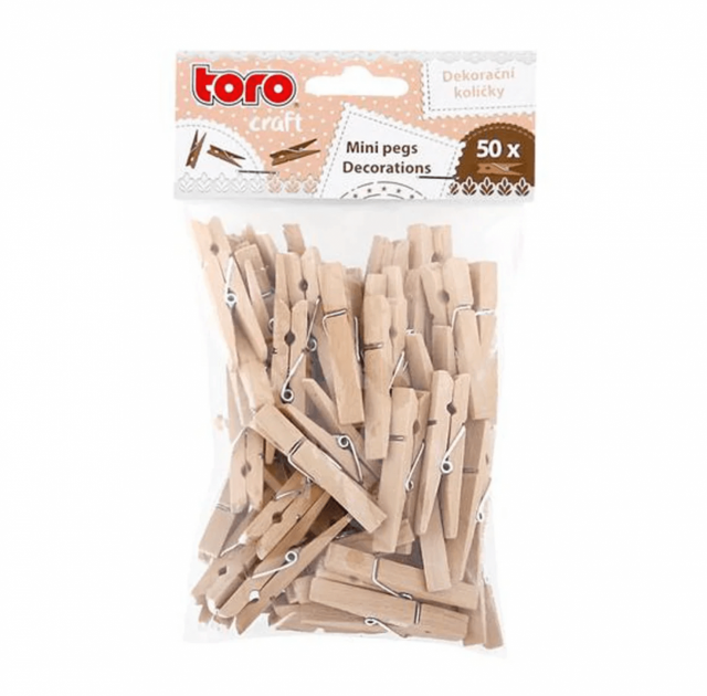 Kolíčky dřevěné, kraftové přírodní, velikost 4.5cm - set 50ks (zn. TORO-craft)