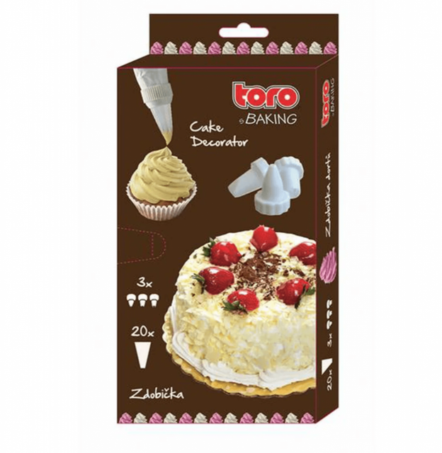 Zdobicí sáček, rozměr 32×17.5 cm, set 20ks + 3 trysky (zn. TORO baking)