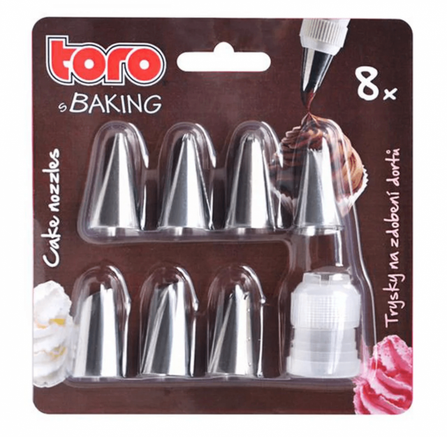 Trysky na zdobení dortů, nerezové, rozměr 3.2x1.8cm - set 8ks (zn. TORO baking)