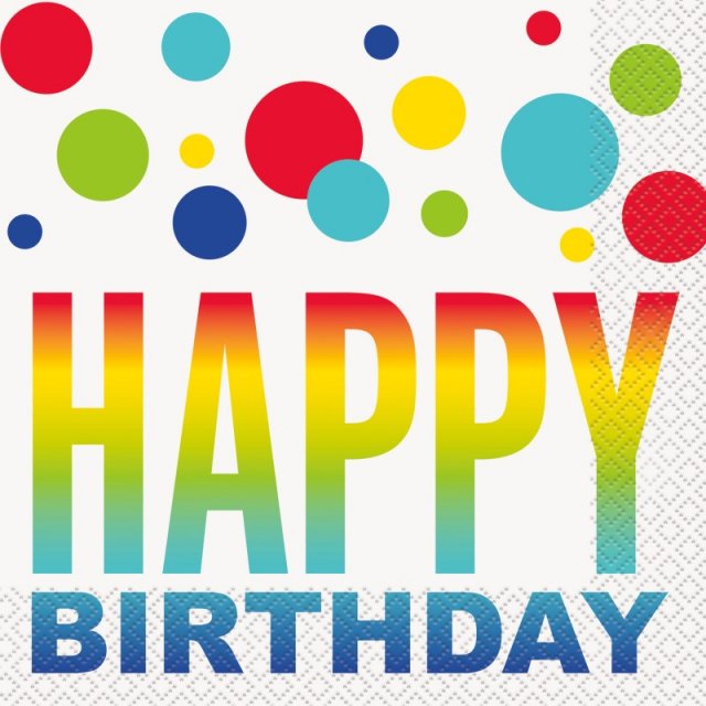 Ubrousky Happy Birthday barevné s puntíky, rozměr 33x33cm - set 16ks (zn. UNIQUE)