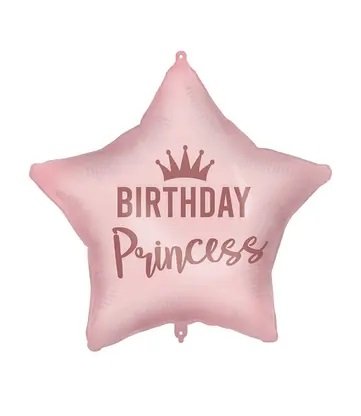 Fóliový balónek HVĚZDA - BIRTHDAY PRINCESS s korunkou, růžová, velikost 46cm + závaží (zn. Procos)