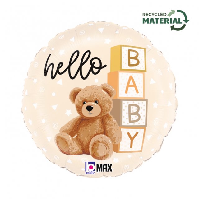 Fóliový balónek HELLO BABY s medvídkem, velikost 46cm (zn. GRABO)
