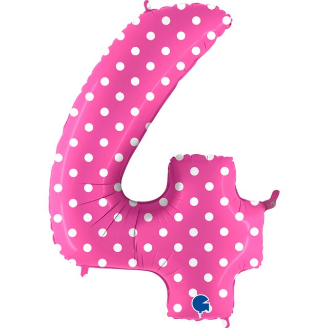 Fóliová ČÍSLICE 4 - bílé puntíky, růžová barva, velikost 102cm (zn. GRABO)