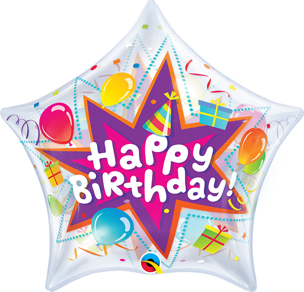 BUBLINA hvězda HAPPY BIRTHDAY balónky / oslava, velikost 56cm (zn. Qualatex)