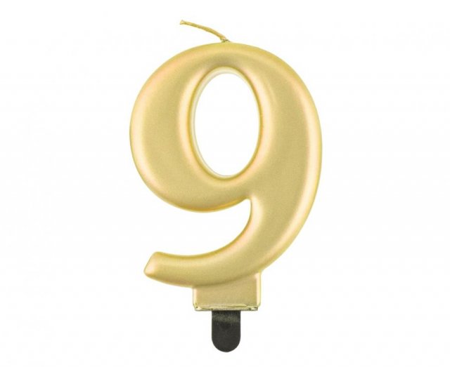Svíčka na dort, ČÍSLICE 9, zlatá metalická barva - velikost 8cm (zn. Godan-kolekce Beauty&Charm)