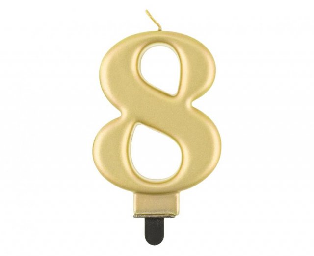 Svíčka na dort, ČÍSLICE 8, zlatá metalická barva - velikost 8cm (zn. Godan-kolekce Beauty&Charm)