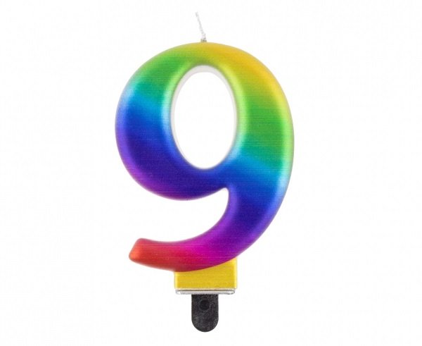 Svíčka na dort, ČÍSLICE 9, GALAXY duhová barva - velikost 8cm (zn. Godan-kolekce Beauty&Charm)