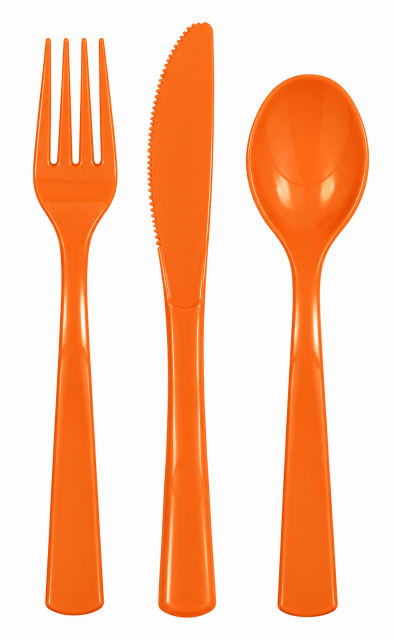 PŘÍBORY plastové - oranžová barva - set 18ks (zn. UNIQUE)