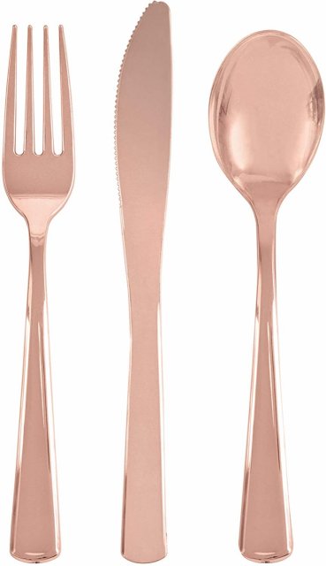 PŘÍBORY plastové - růžová rosegold barva - set 18ks (zn. UNIQUE)