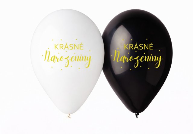 Latexový balónek KRÁSNÉ NAROZENINY, bílý a černý mix, velikost 30cn (zn. GEMAR)