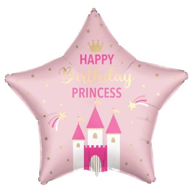 Fóliová HVĚZDA Happy Birthday PRINCESS, růžové království, velikost 46cm (zn. Procos)