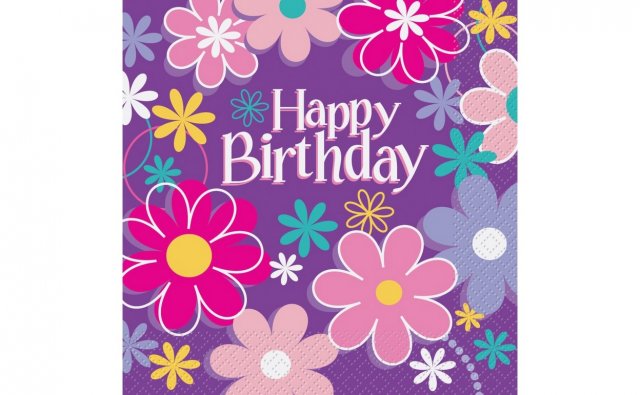UBROUSKY papírové - Květiny Happy birthday, rozměr 33x33cm - set 16ks (zn. UNIQUE)