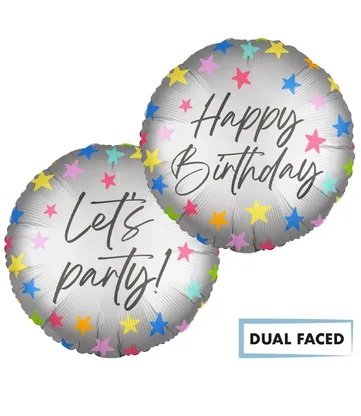 Fóliový KRUH Všechno nejlepší / happy birthday, stříbrný s barevnými hvězdičkami, 46cm (zn. Procos)