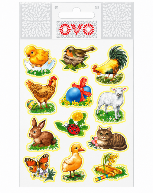 Velikonoční OBTISKY na vajíčka, tradiční, 12 motivů - 1 arch (zn. OVO)