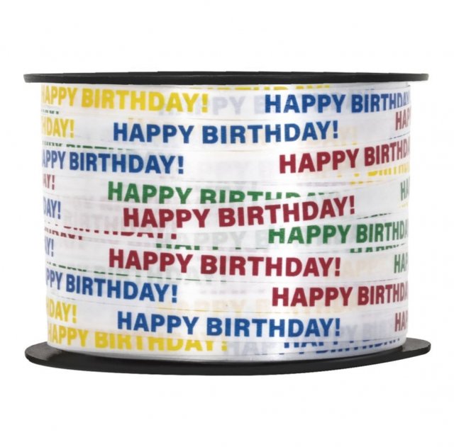 Balónková STUHA narozeninová - s potiskem Happy Birthday, barevná, délka 201m (zn. UNIQUE)