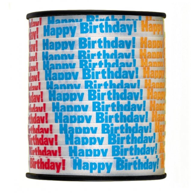 Balónková STUHA narozeninová - s potiskem Happy Birthday, barevná, délka 68m (zn. UNIQUE)