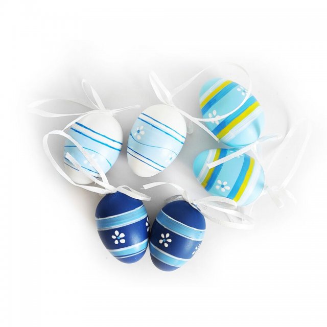 Vajíčka dekorační plastové, modrobílé - set 6ks (zn. WIKY)