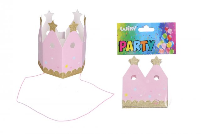 Princeznovská KORUNKA, papírová, růžová, velikost 9.6cm - set 4ks (zn. WIKY)