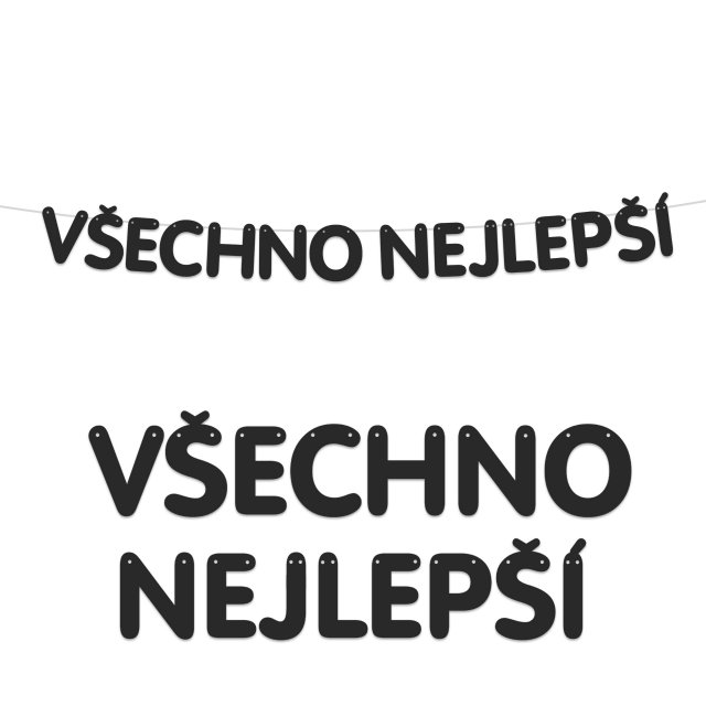 Papírová girlanda Všechno nejlepší – černá, délka 130cm, stuha 300cm (zn. BalonkyPraha)