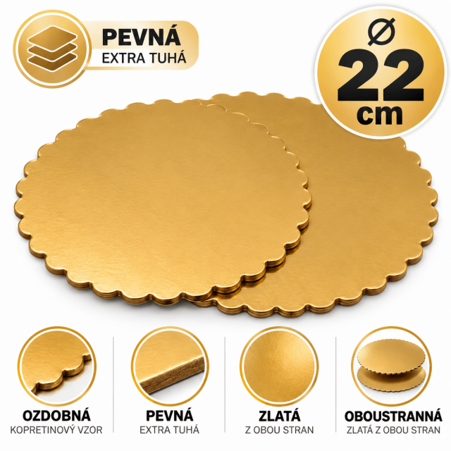 Podložka kruhová ozdobná, pevná - oboustranná, zlatá barva, průměr 22cm