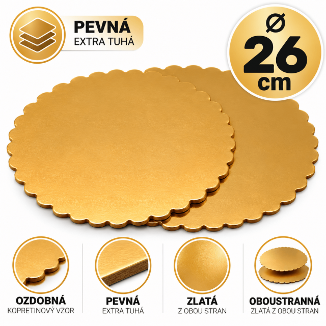 Podložka kruhová ozdobná, pevná - oboustranná, zlatá barva, průměr 26cm