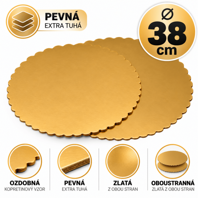 Podložka kruhová ozdobná, pevná - oboustranná, zlatá barva, průměr 38cm