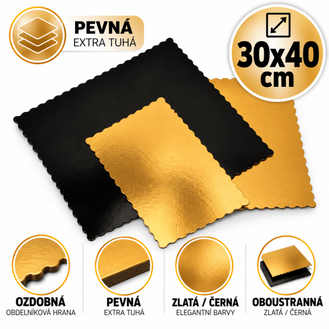 Podložka ozdobná, pevná, obdelníková, oboustranná, rozměr 30x40cm, zlatá/černá barva