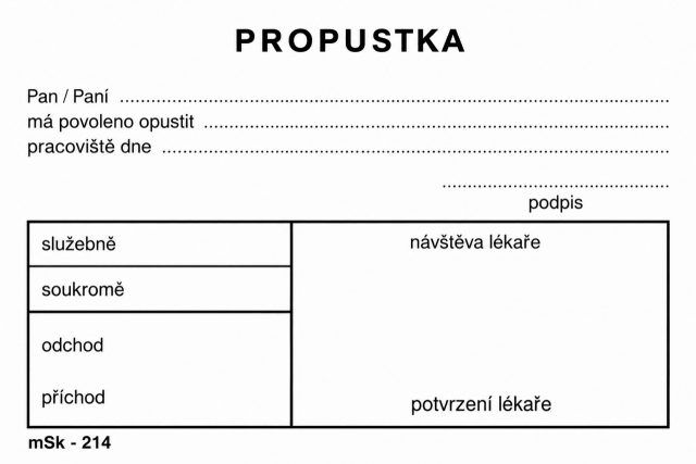 PROPUSTKA k lékaři A7 (214-mSk) 100 listů nepropisovací