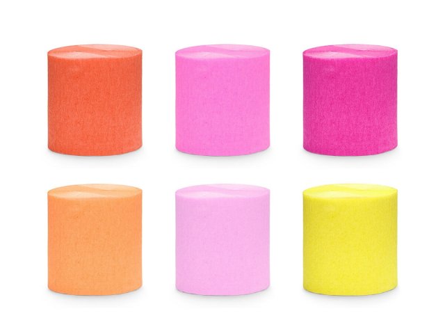 Sada krepových stuh – letní růžovo-oranžové barvy, 5cm/10m - set 6ks (zn. PartyDeco)