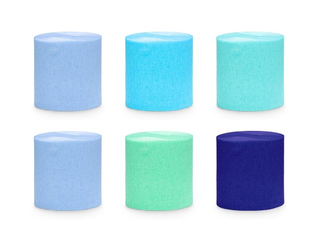 Sada krepových stuh – modro-zelené barvy, 5cm/10m - set 6ks (zn. PartyDeco)