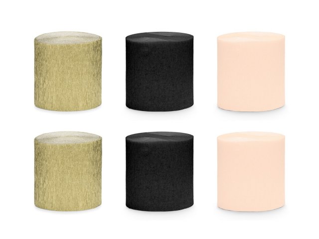 Sada krepových stuh – zlato-černé barvy, 5cm/10m - set 6ks (zn. PartyDeco)