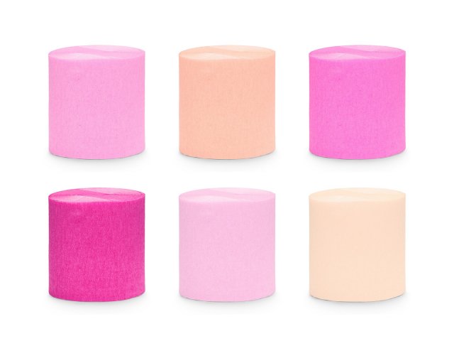 Sada krepových stuh – růžovo-béžové barvy, 5cm/10m - set 6ks (zn. PartyDeco)