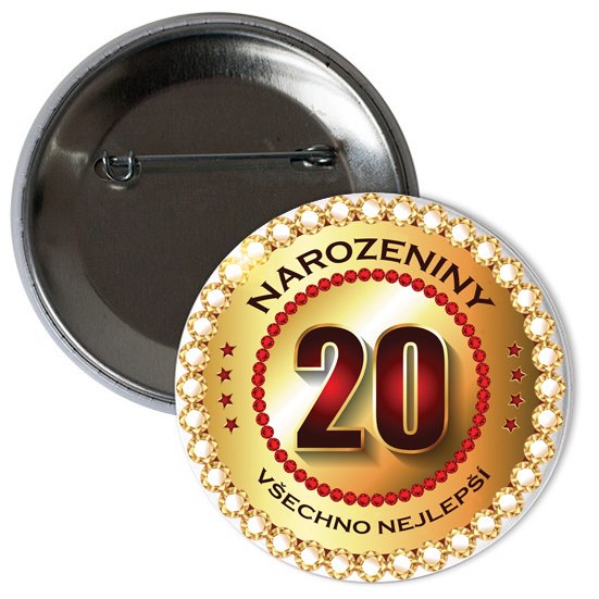 PLACKA narozeninová, Všechno nejlepší 20 let, velikost 6cm