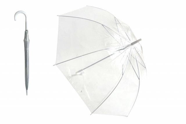 Deštník průhledný čirý, plast/kov, délka 82cm