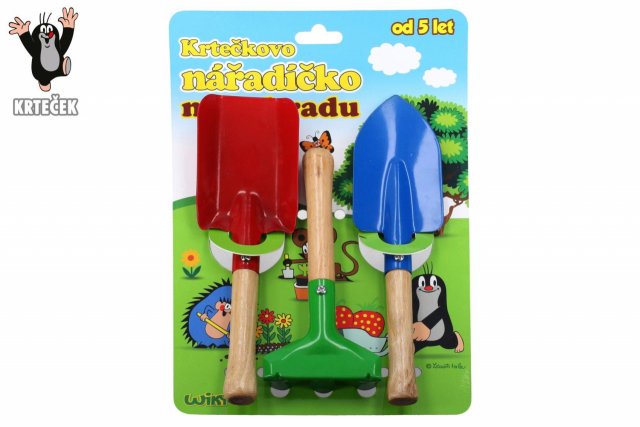 Zahradní NÁŘADÍ, kov/dřevo, lopatka, rýč a hrábě - set 3ks (zn. WIKY)