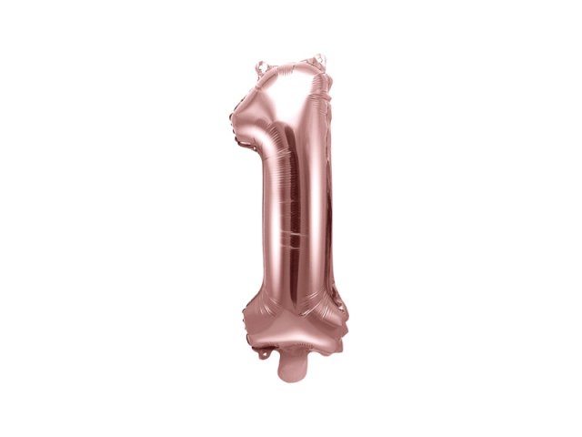 Fóliový balónek, velikost 35 cm, zlato růžový, číslo 1 (zn. PartyDeco)