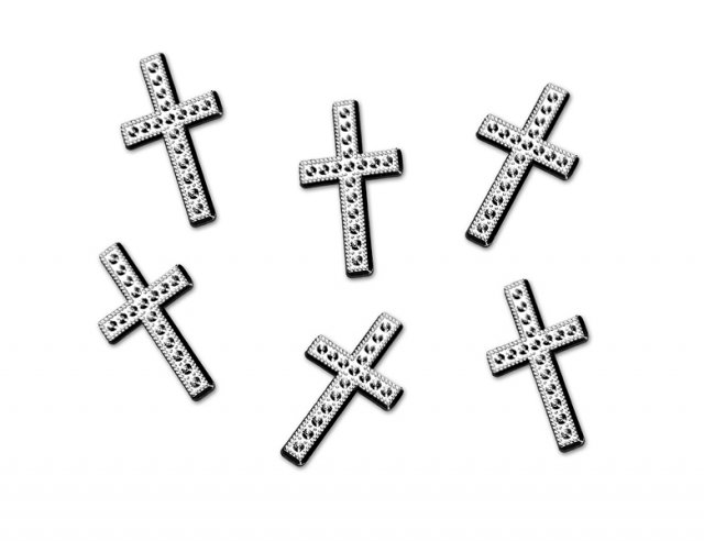 Ozdoby, křížky, stříbrné, 27 mm, set 25ks (zn. PartyDeco)