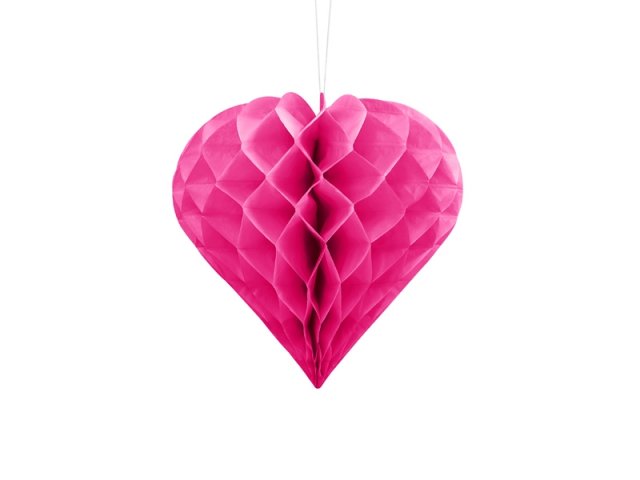Papírová dekorace, tmavě růžová, srdce, 20 cm (zn. PartyDeco)