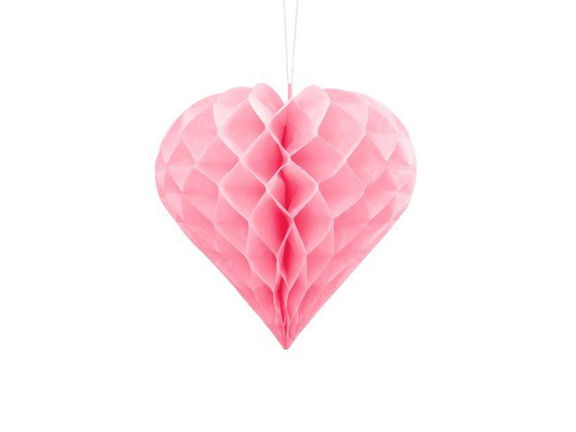 Papírová dekorace, světle růžová, srdce, 20 cm