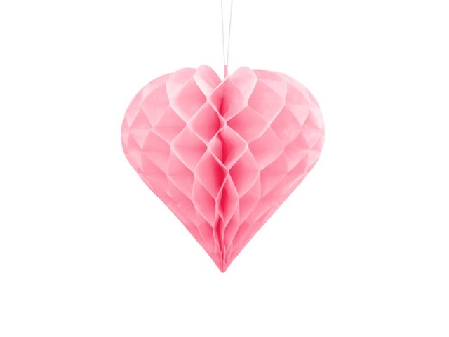 Papírová dekorace, světle růžová, srdce, 20 cm (zn. PartyDeco)
