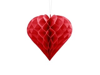 Papírová dekorace, červená, srdce, 20 cm
