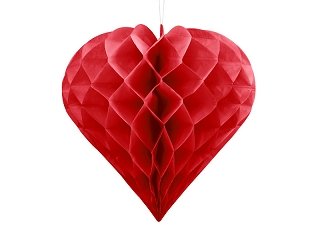 Papírová dekorace, červená, srdce, 30 cm (zn. PartyDeco)