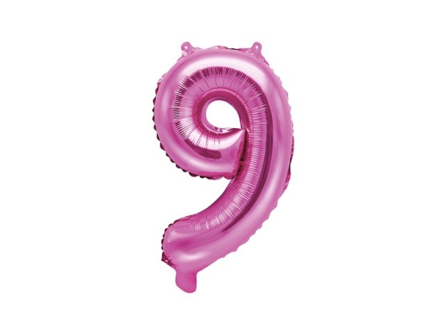 Fóliový balónek, velikost 35 cm, růžový, číslo 9 (zn. PartyDeco)