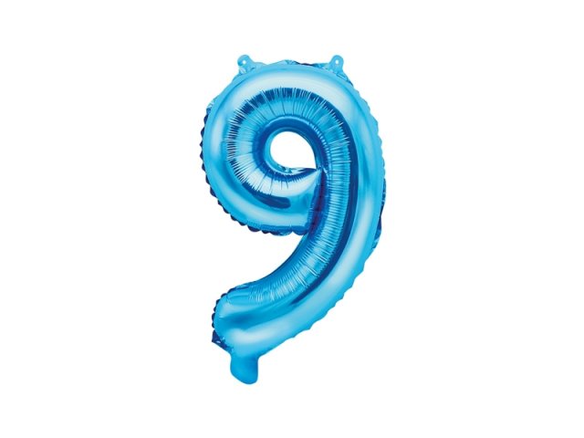 Fóliový balónek, velikost 35 cm, modrý, číslo 9 (zn. PartyDeco)