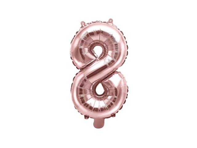 Fóliový balónek, velikost 35 cm, zlato růžový, číslo 8 (zn. PartyDeco)