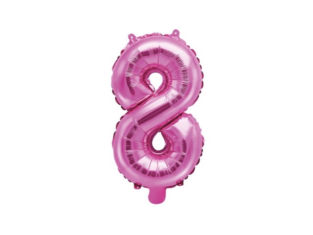 Fóliový balónek, velikost 35 cm, růžový, číslo 8 (zn. PartyDeco)