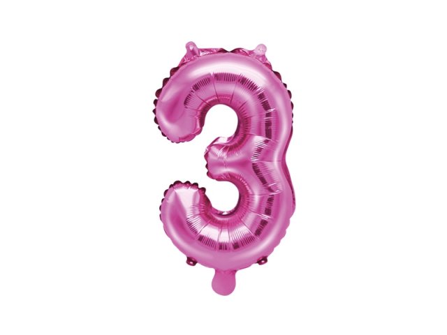 Fóliový balónek, velikost 35 cm, růžový, číslo 3 (zn. PartyDeco)