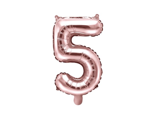 Fóliový balónek, velikost 35 cm, zlato růžový, číslo 5 (zn. PartyDeco)
